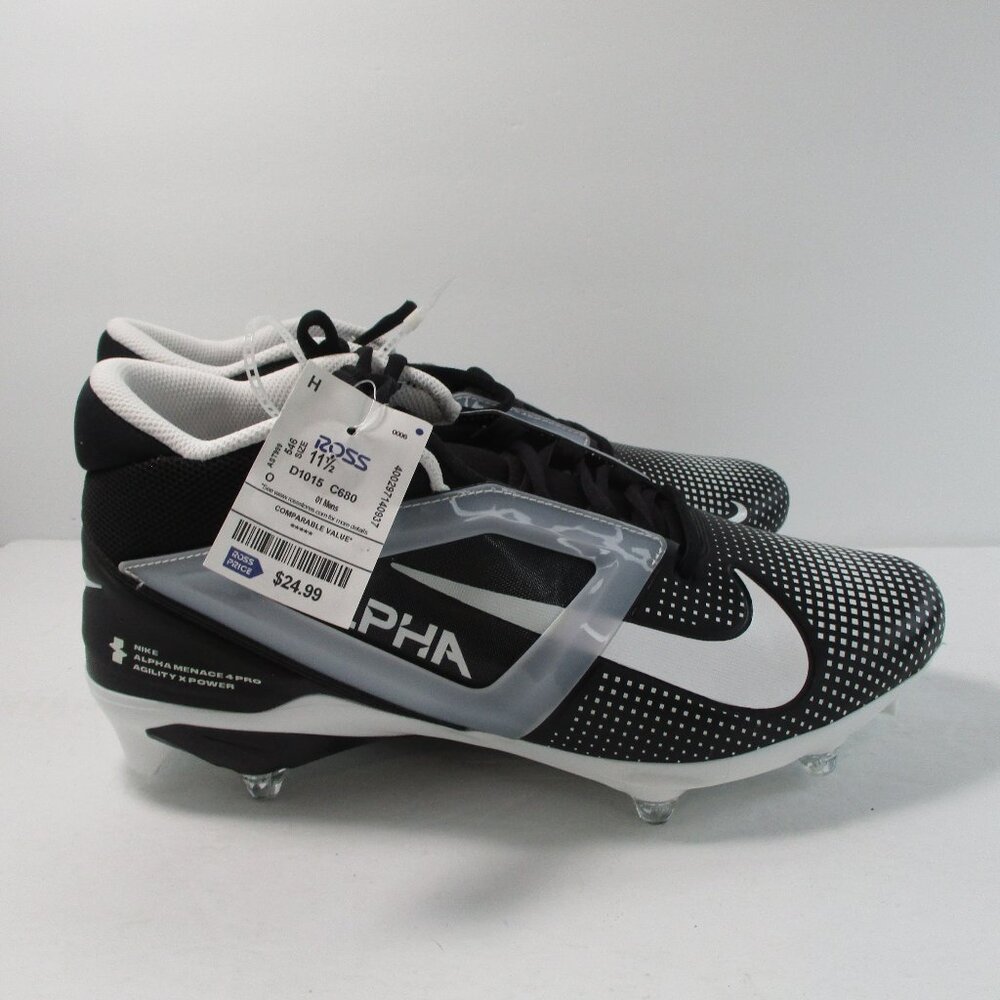 Nike Alpha Menace 4 Pro Football Cleats Men’s Sz 11.5 Black White HF4556-001